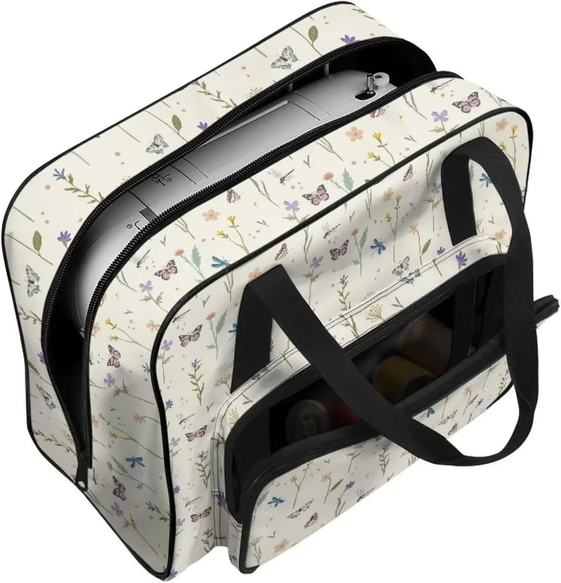 Butterfly Flower Sewing Machine Case Heavy Padded Tote Bag Portable Sewing Machine Handbag Dust Proof Compatible with Most Standard Sewing Machines