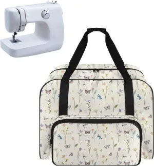 Butterfly Flower Sewing Machine Case Heavy Padded Tote Bag Portable Sewing Machine Handbag Dust Proof Compatible with Most Standard Sewing Machines