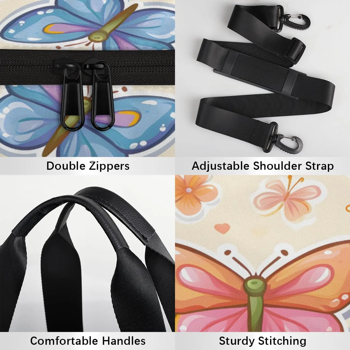 Butterfly Love Garden Sports Duffel Bag with Shoulder Strap, Large Capacity Gym Bag with Shoe Compartment, Water Resistant Travel Duffle Bag for Men Women Travel, Sports (17.6x9x9 Inch)