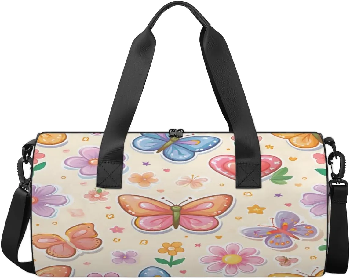 Butterfly Love Garden Sports Duffel Bag with Shoulder Strap, Large Capacity Gym Bag with Shoe Compartment, Water Resistant Travel Duffle Bag for Men Women Travel, Sports (17.6x9x9 Inch)