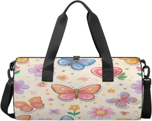 Butterfly Love Garden Sports Duffel Bag with Shoulder Strap, Large Capacity Gym Bag with Shoe Compartment, Water Resistant Travel Duffle Bag for Men Women Travel, Sports (17.6x9x9 Inch)