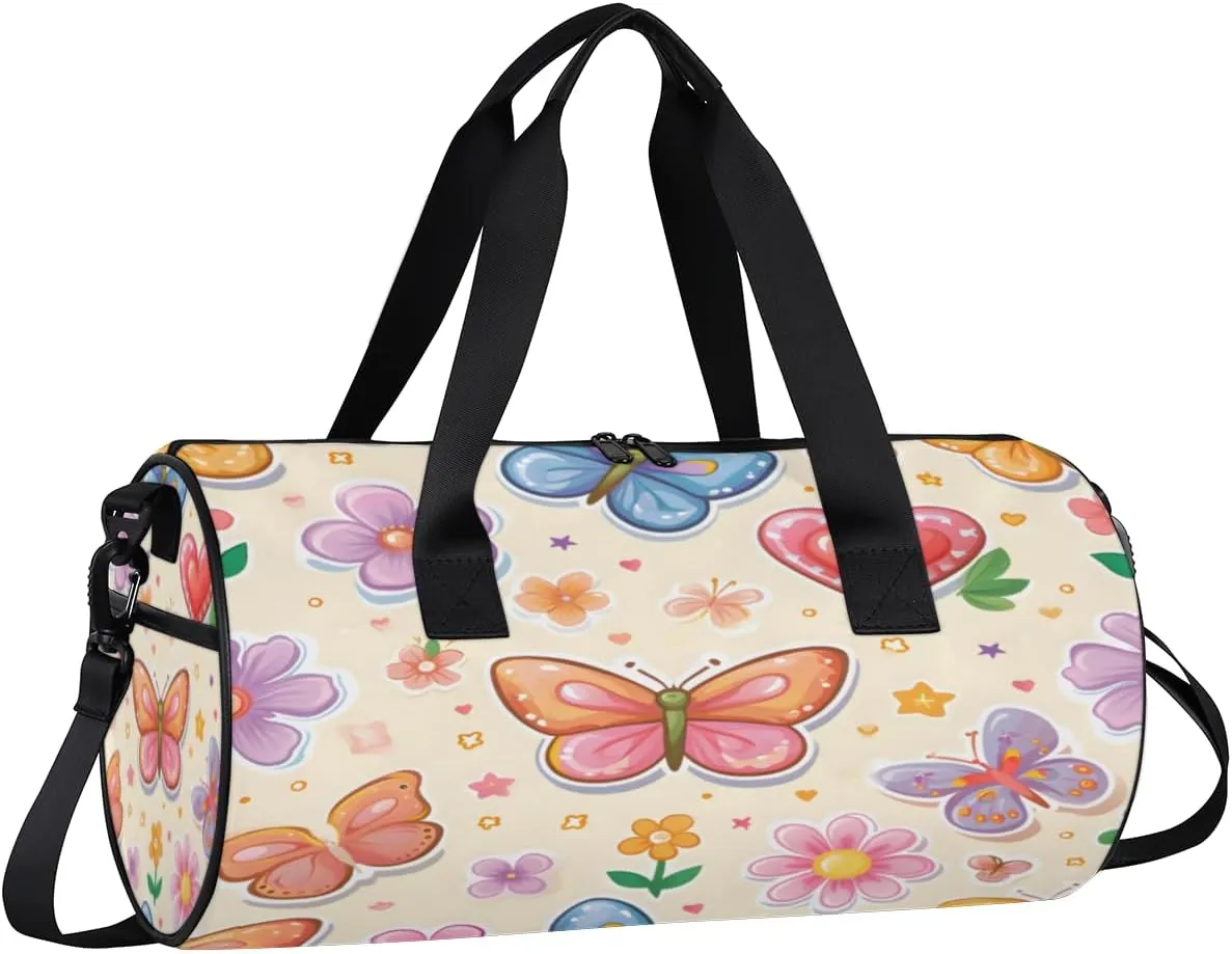 Butterfly Love Garden Sports Duffel Bag with Shoulder Strap, Large Capacity Gym Bag with Shoe Compartment, Water Resistant Travel Duffle Bag for Men Women Travel, Sports (17.6x9x9 Inch)
