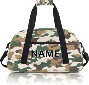 Camo Brown Green Mini Gym Bag 18 inch for Women Men Waterproof Custom Camouflage Travel Duffel Bag Carry On Overnight Tote Nurse Bag for Work Fitness Hiking