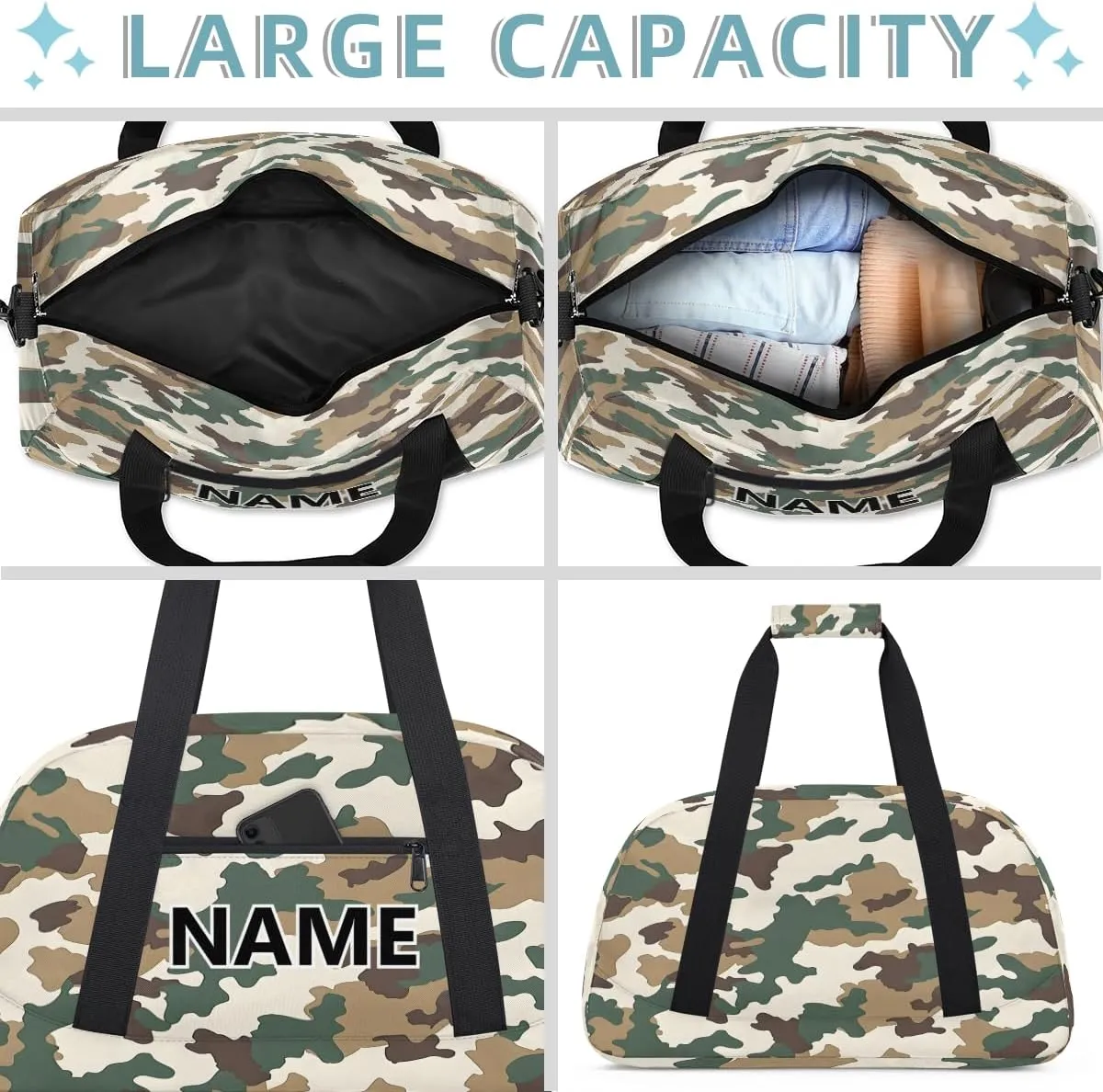 Camo Brown Green Mini Gym Bag 18 inch for Women Men Waterproof Custom Camouflage Travel Duffel Bag Carry On Overnight Tote Nurse Bag for Work Fitness Hiking