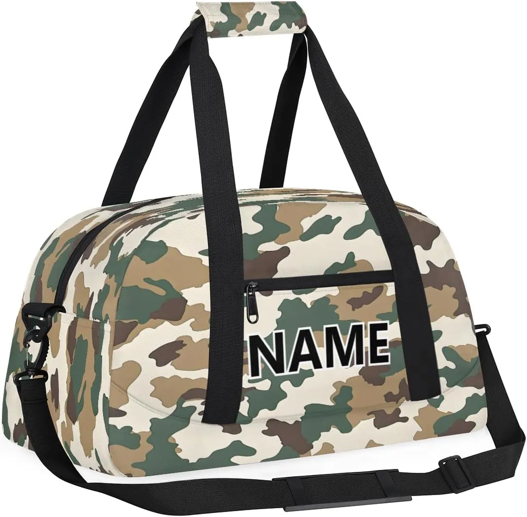 Camo Brown Green Mini Gym Bag 18 inch for Women Men Waterproof Custom Camouflage Travel Duffel Bag Carry On Overnight Tote Nurse Bag for Work Fitness Hiking