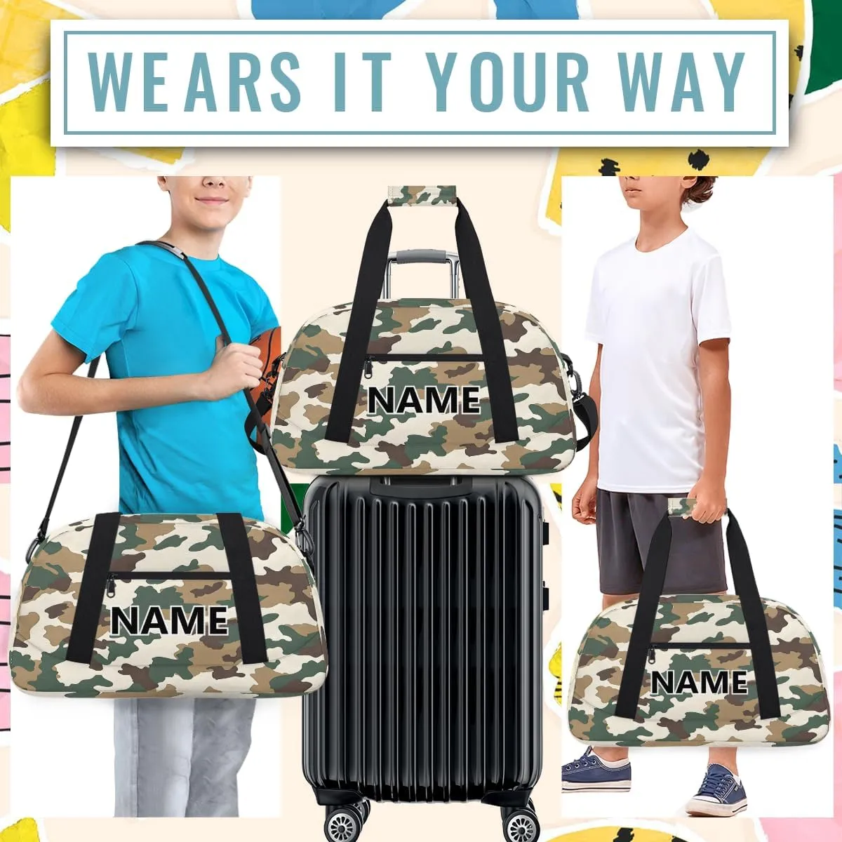 Camo Brown Green Mini Gym Bag 18 inch for Women Men Waterproof Custom Camouflage Travel Duffel Bag Carry On Overnight Tote Nurse Bag for Work Fitness Hiking