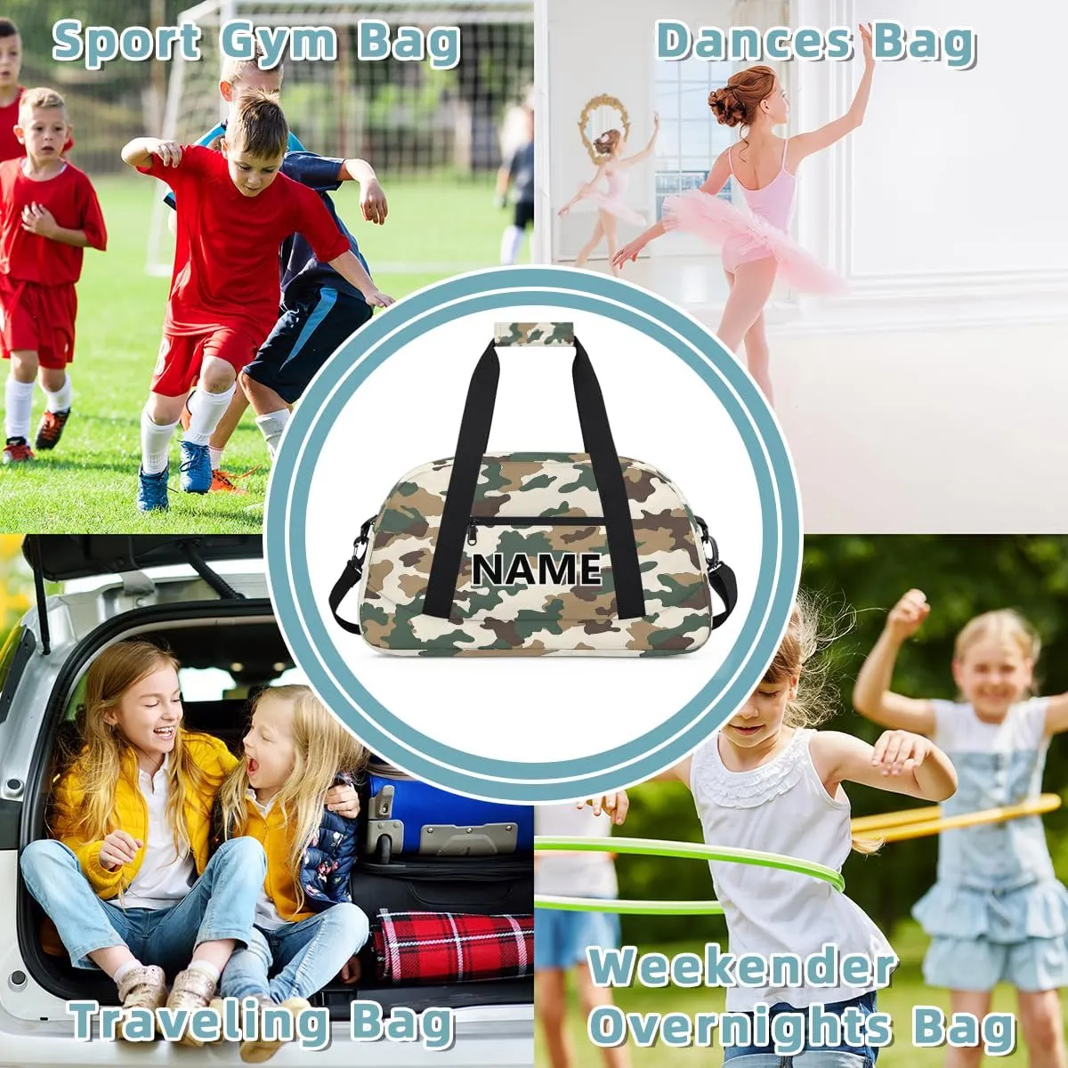 Camo Brown Green Mini Gym Bag 18 inch for Women Men Waterproof Custom Camouflage Travel Duffel Bag Carry On Overnight Tote Nurse Bag for Work Fitness Hiking