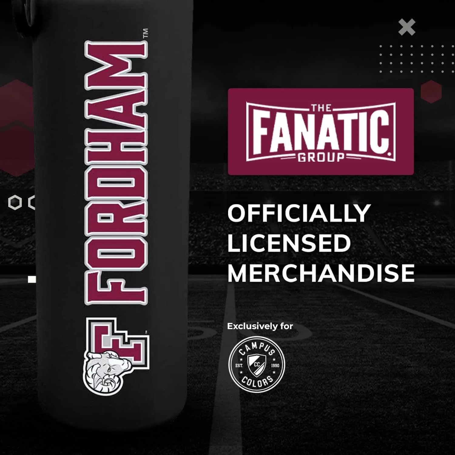 Campus Colors NCAA Stainless Steel Water Bottle - Twist on cap - 24 oz - Carry Clip - Keeps Your Drinks Hot or Cold for Hours (Fordham Rams - Black)