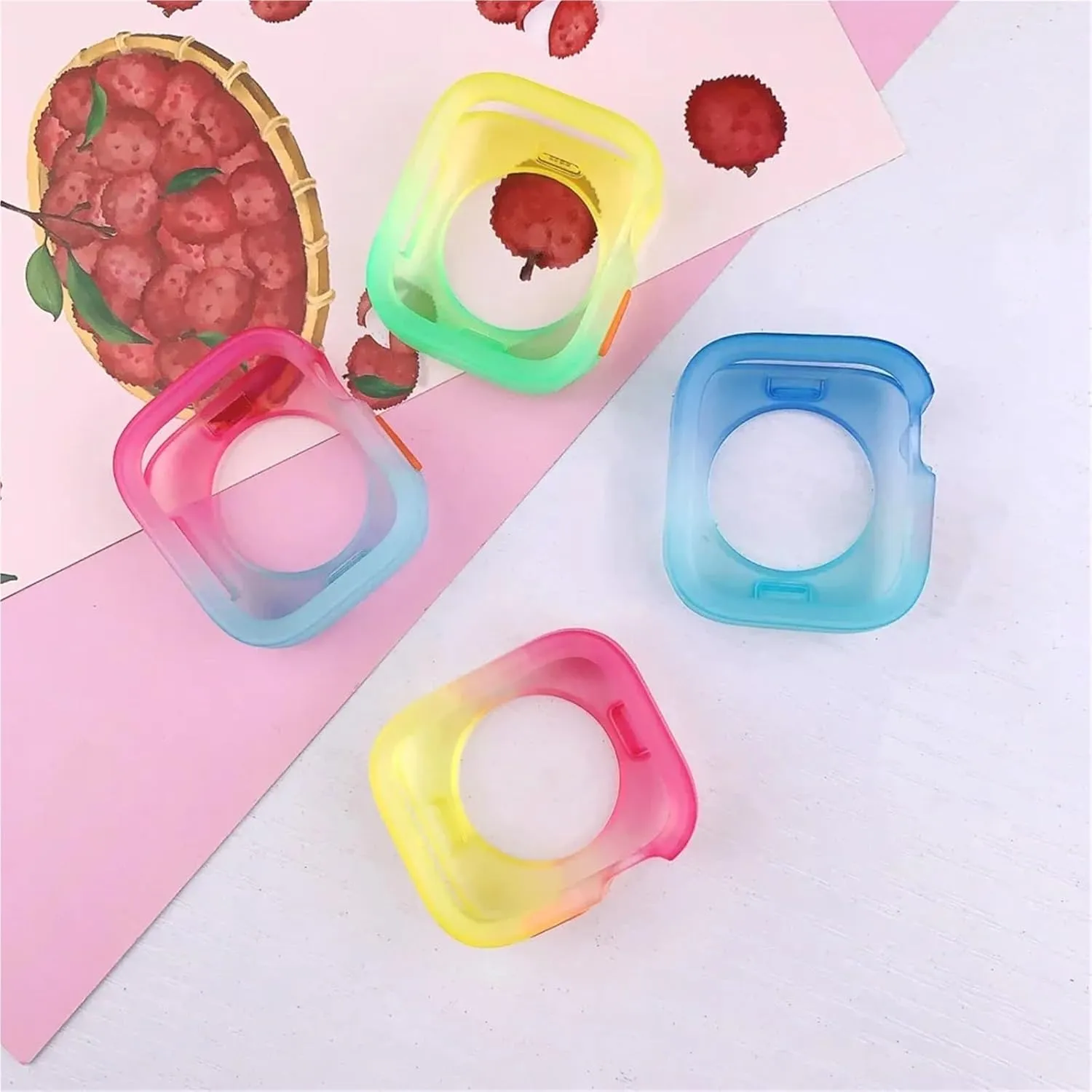 Candy Color Case for Apple Watch Cases 40MM 41MM 44MM 45MM Soft Silicone Transparent Protective Bumper for iWatch Series 9/8/7/6/5/Se Cases(Rose Yellow,44MM 45MM)