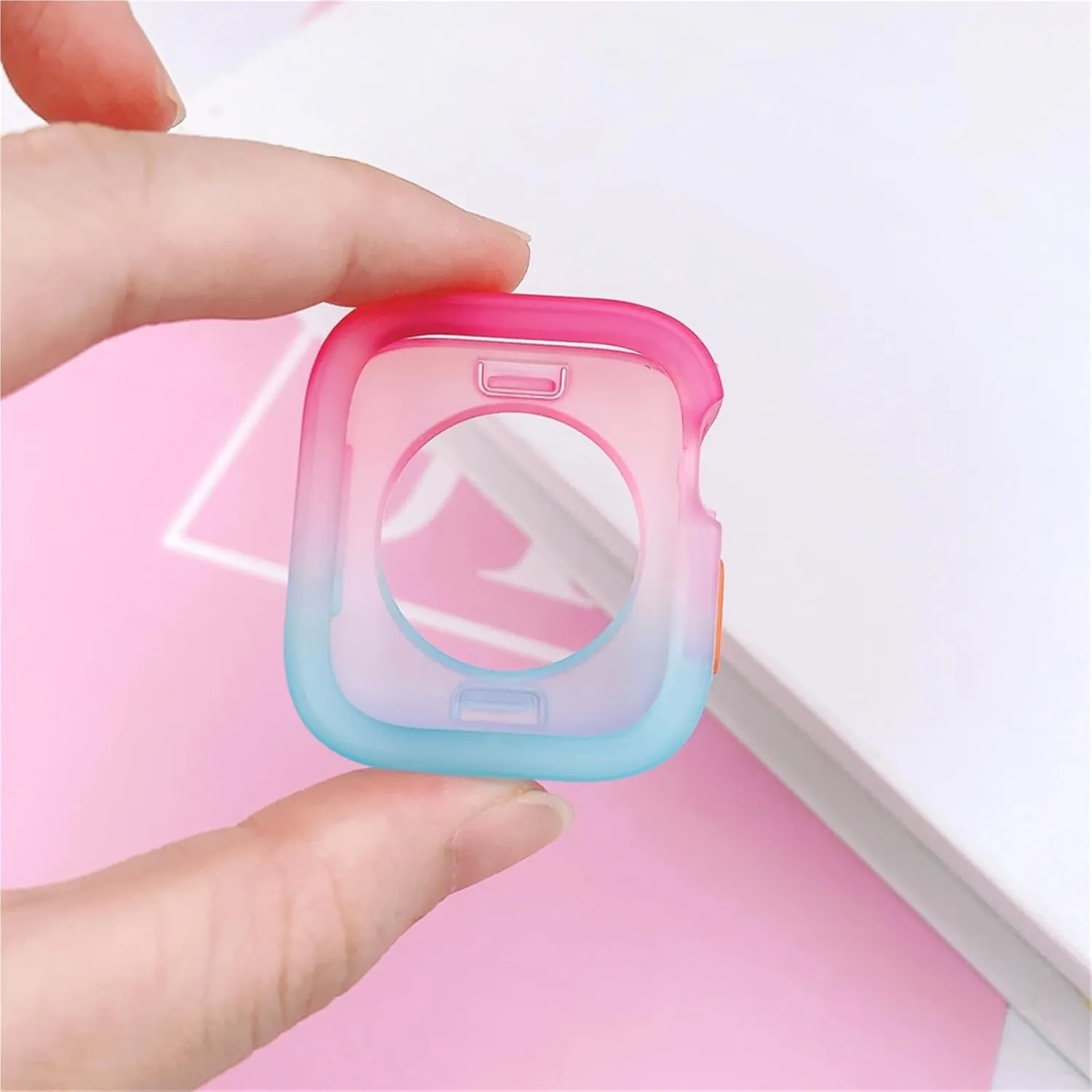 Candy Color Case for Apple Watch Cases 40MM 41MM 44MM 45MM Soft Silicone Transparent Protective Bumper for iWatch Series 9/8/7/6/5/Se Cases(Rose Yellow,44MM 45MM)