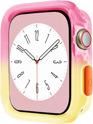 Candy Color Case for Apple Watch Cases 40MM 41MM 44MM 45MM Soft Silicone Transparent Protective Bumper for iWatch Series 9/8/7/6/5/Se Cases(Rose Yellow,44MM 45MM)