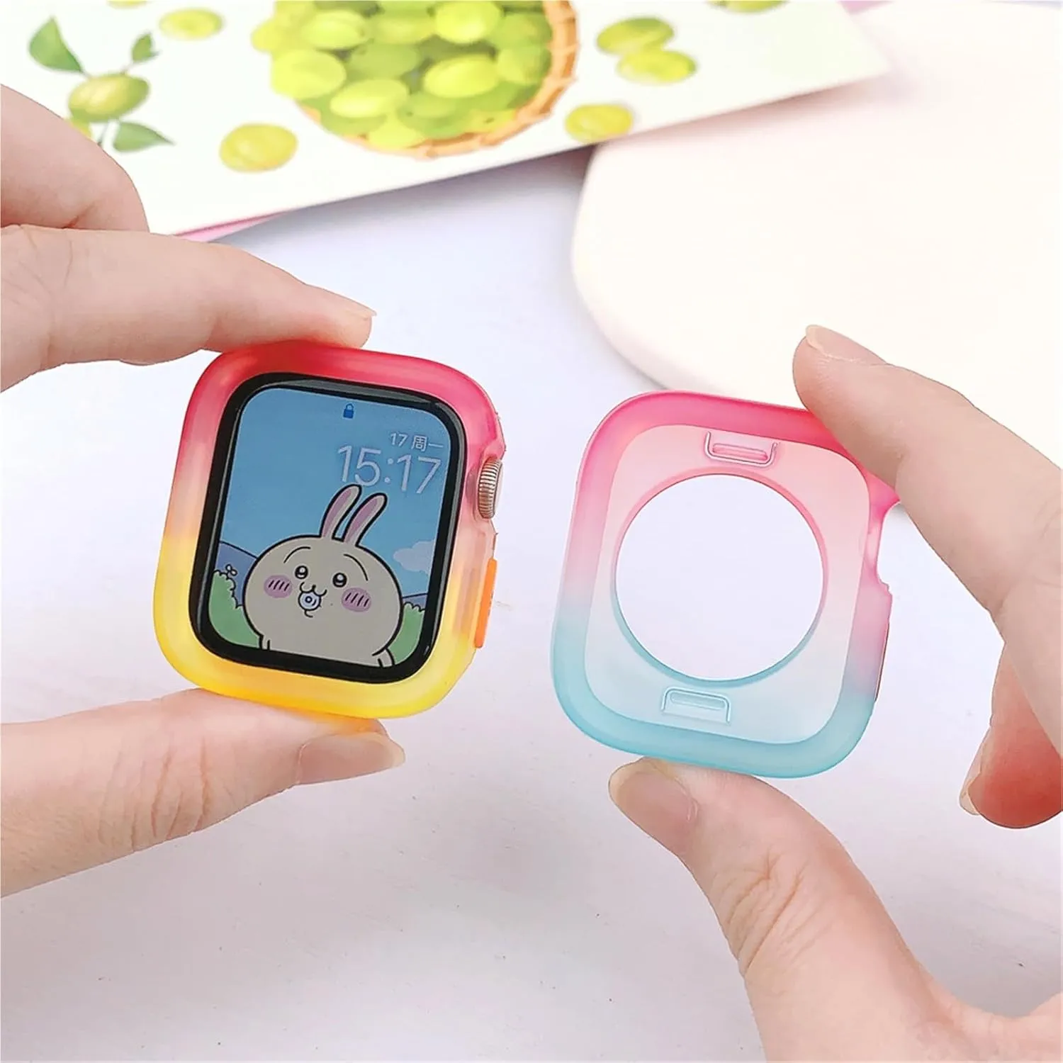 Candy Color Case for Apple Watch Cases 40MM 41MM 44MM 45MM Soft Silicone Transparent Protective Bumper for iWatch Series 9/8/7/6/5/Se Cases(Rose Yellow,44MM 45MM)