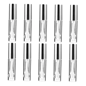 CANIGHT 10pcs Creative Empty Lip Gloss Tubes Refillable Lipstick Containers for Transparent Bottles Silver Caps