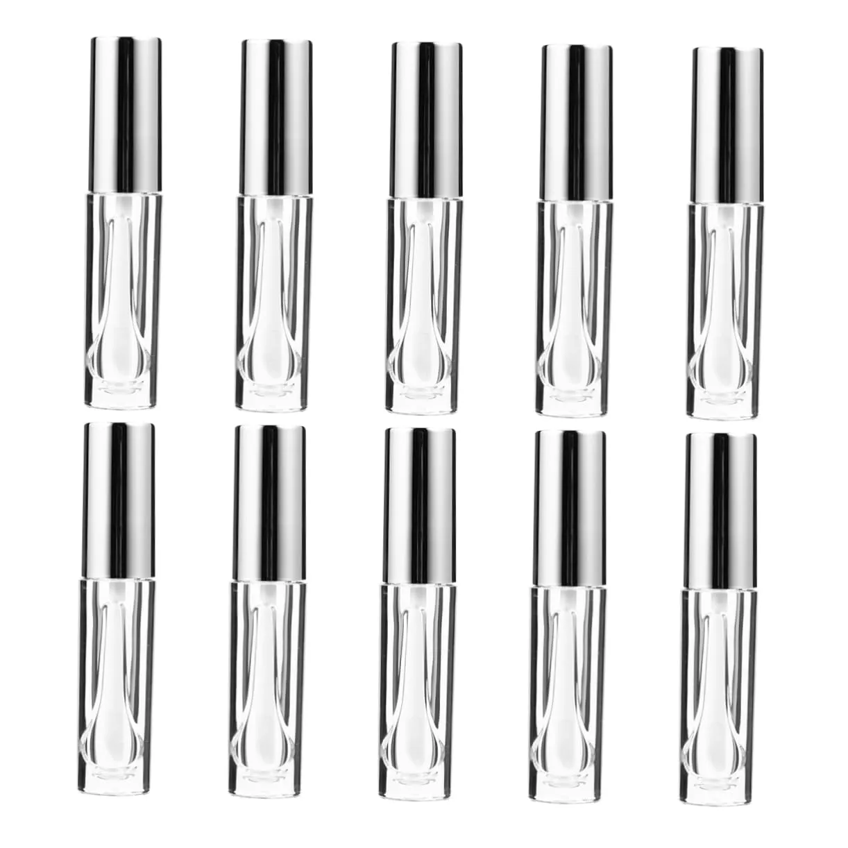 CANIGHT 10pcs Creative Empty Lip Gloss Tubes Refillable Lipstick Containers for Transparent Bottles Silver Caps