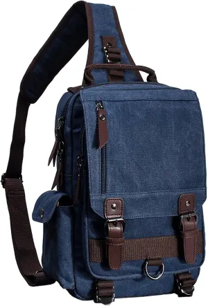 Canvas Cross Body Messenger Bag for Men Women Sling Shouler Backpack Travel Rucksack