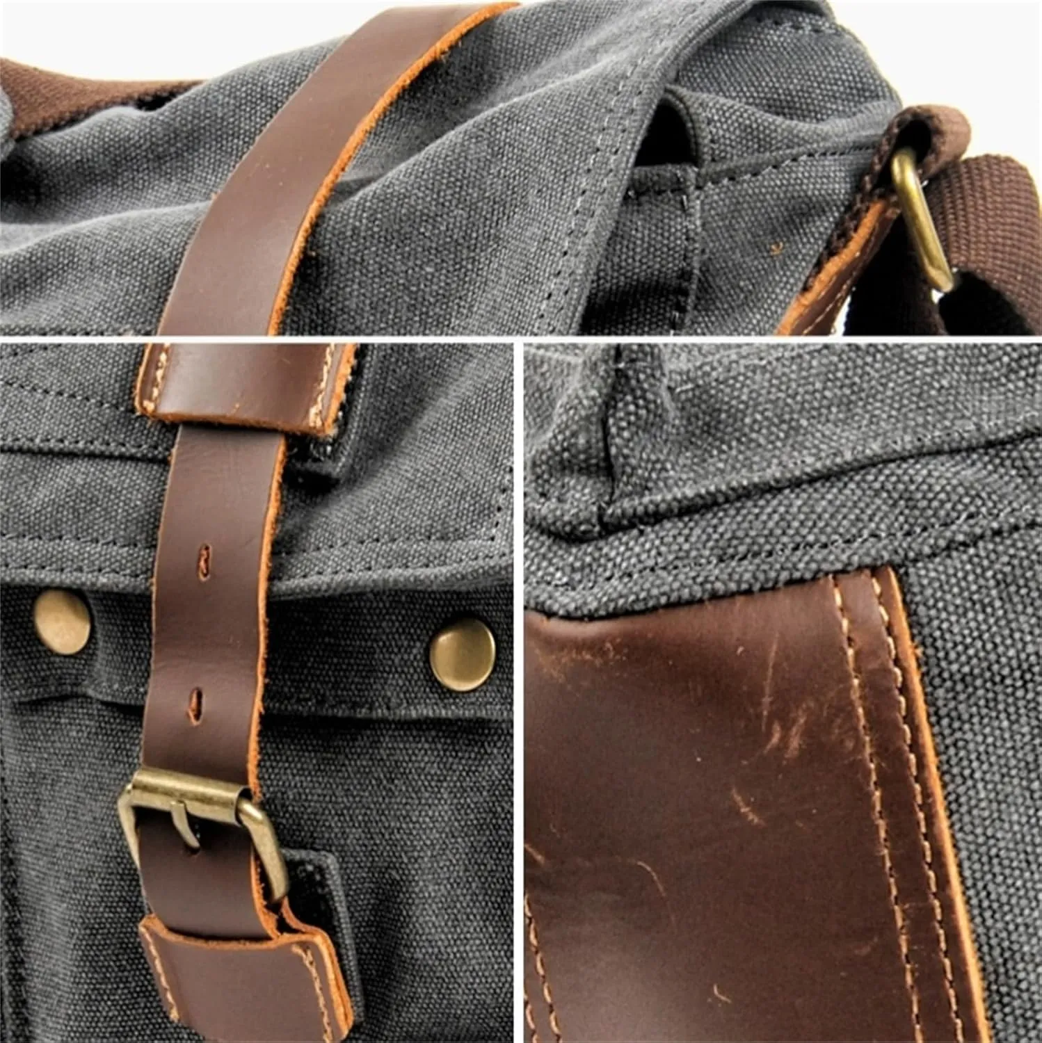 Canvas Messenger Bag, Genuine Leather Large Shoulder Bags, Vintage Crossbody Satchel Purse