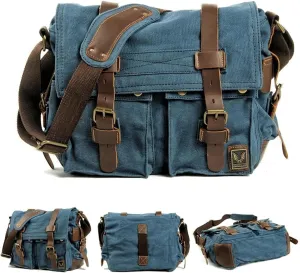 Canvas Messenger Bag, Genuine Leather Large Shoulder Bags, Vintage Crossbody Satchel Purse