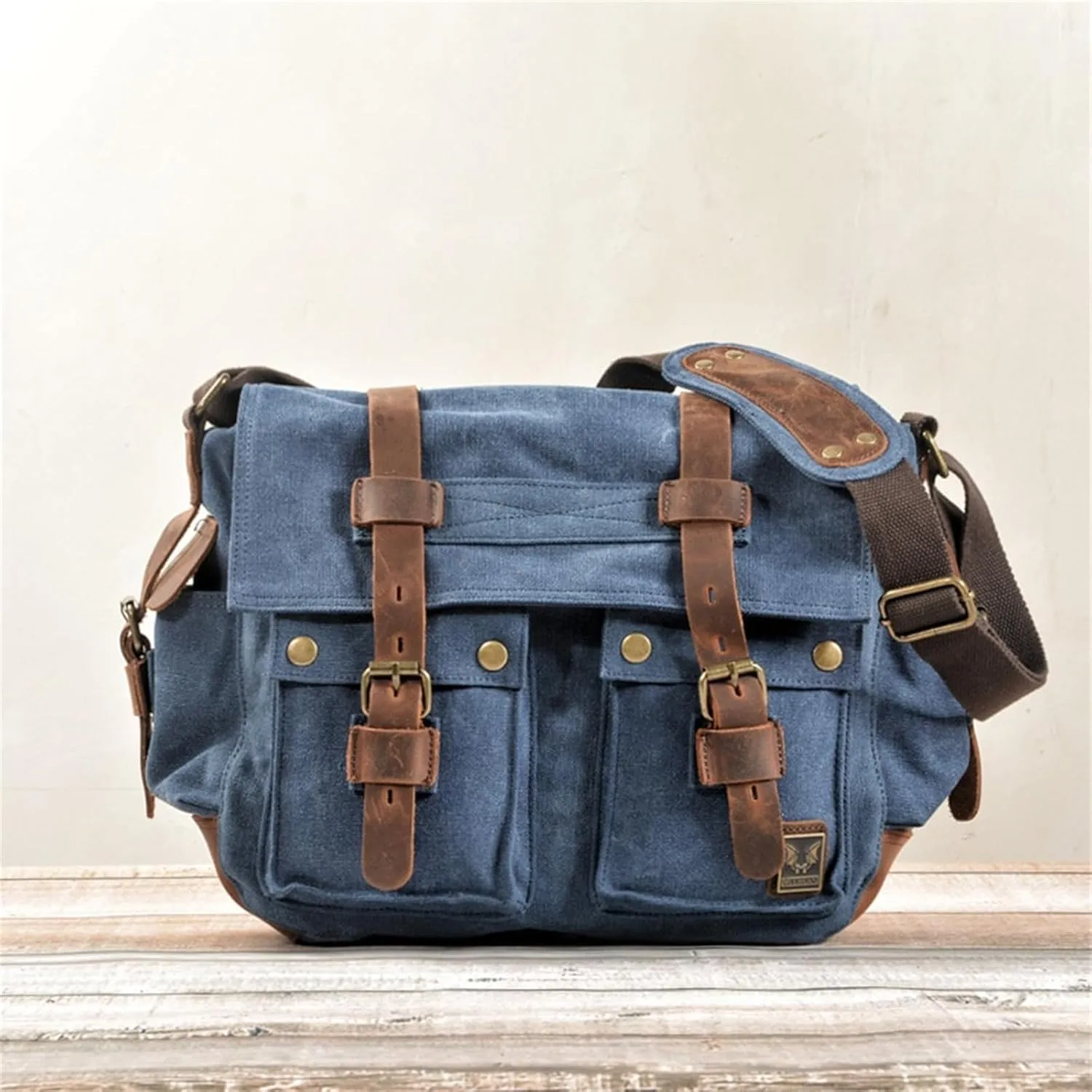 Canvas Messenger Bag, Genuine Leather Large Shoulder Bags, Vintage Crossbody Satchel Purse