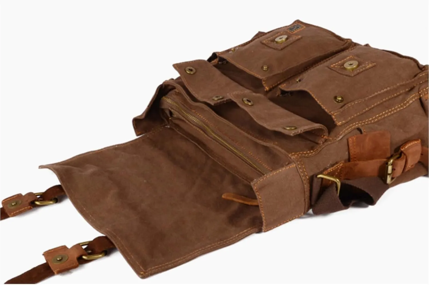 Canvas Messenger Bag, Vintage Genuine Leather Shoulder Bag, Briefcase Crossbody Satchel Purse Laptop Bag Medium