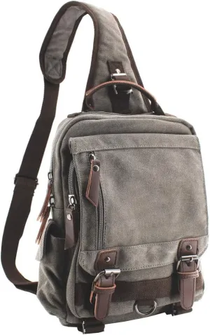 Canvas Shoulder Backpack Travel Rucksack Sling Bag Cross Body Messenger Bag,180308-Gery