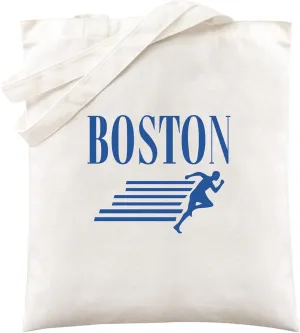 Canvas Shoulder Tote Bag for Men Women - Boston Marathon 26.2 Graphic Unisex Reusable Grocery Bags