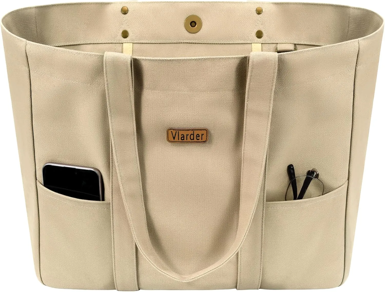 Canvas Tote Bag for Women, Large Canvas Tote Bag with 2 Front Pockets Laptop Compartment, Work, Beach, Gym Essentials