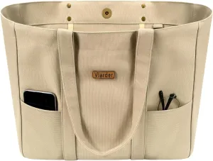 Canvas Tote Bag for Women, Large Canvas Tote Bag with 2 Front Pockets Laptop Compartment, Work, Beach, Gym Essentials