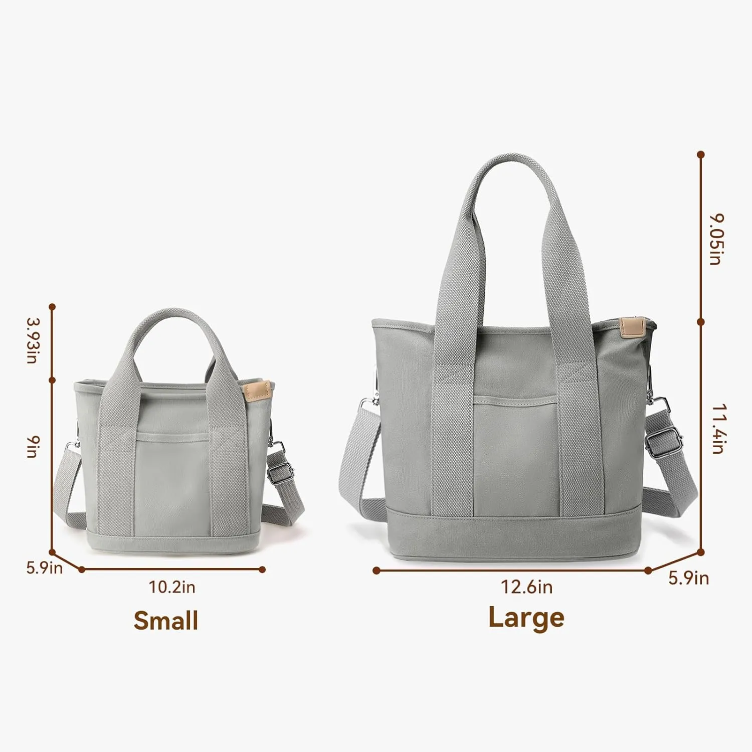 Canvas Tote Bag for Women Small Tote Bag with Zipper Crossbody Bag Shoulder Handbag Work Travel Tote with Compartments
