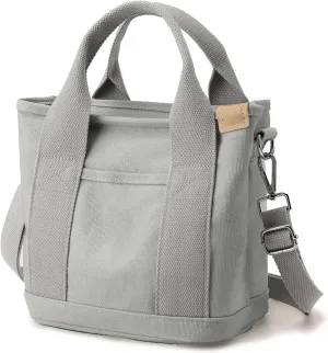 Canvas Tote Bag for Women Small Tote Bag with Zipper Crossbody Bag Shoulder Handbag Work Travel Tote with Compartments