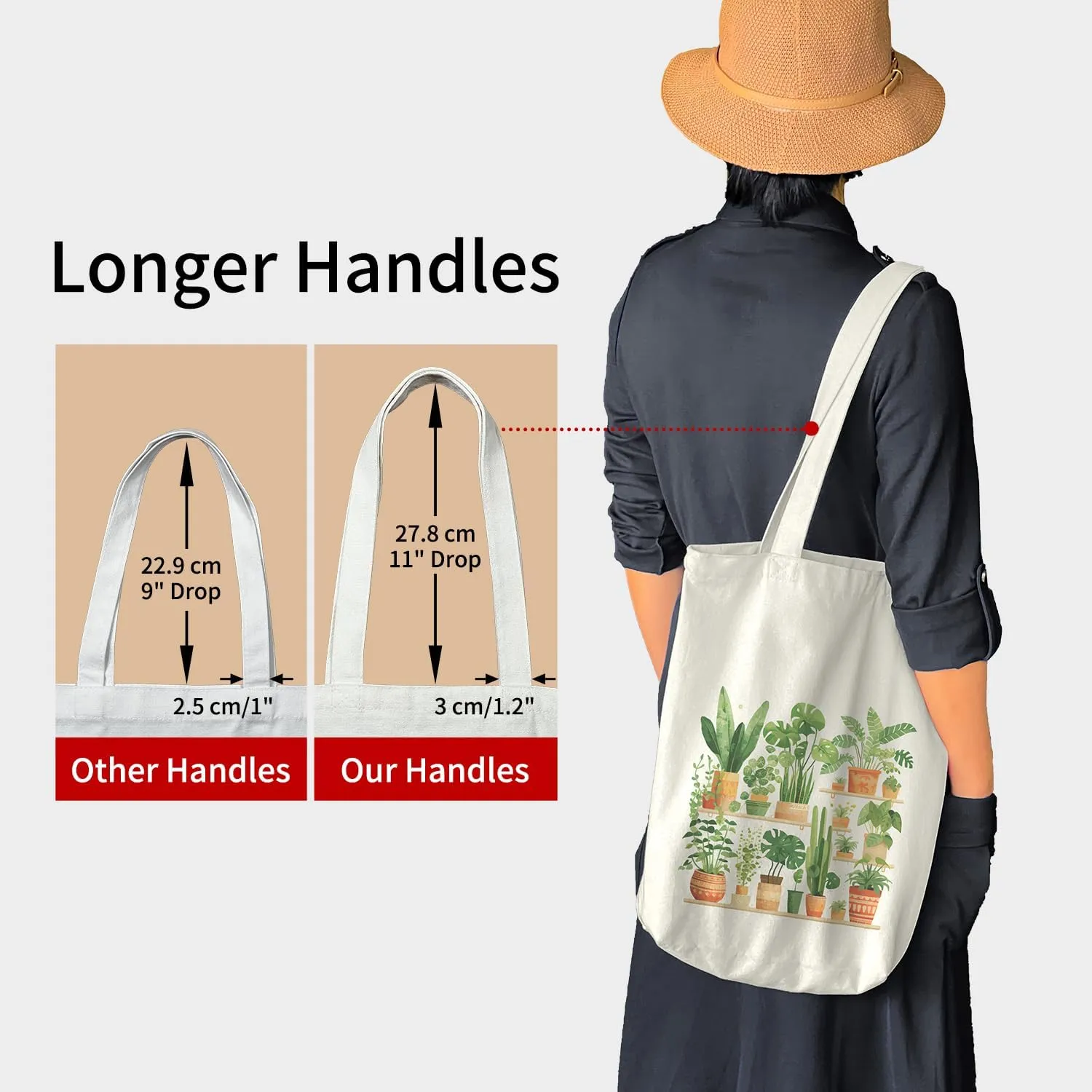 Canvas Tote Bag for Women, Tote Bag with Zipper Inner Pocket, Zippered Canvas Bag for Shopping Work Grocery Everyday