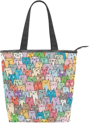 Canvas Tote Bag for Women with Zipper,Lady Tote Bag Canvas Tote Purse Canvas Handbag for Work Travel