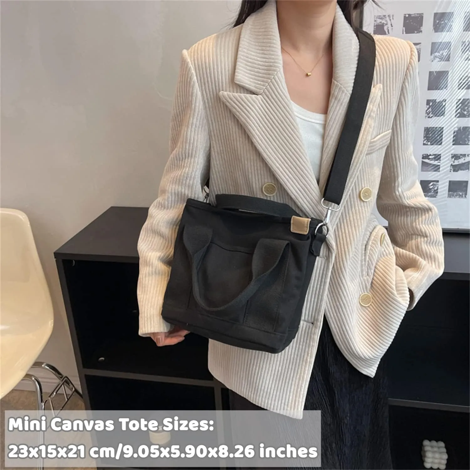 Canvas Tote Bag for Women,Small Totes Bags with Zipper Cute Crossbody Purse with Pockets Large Shoulder Handbag,2 Sizes