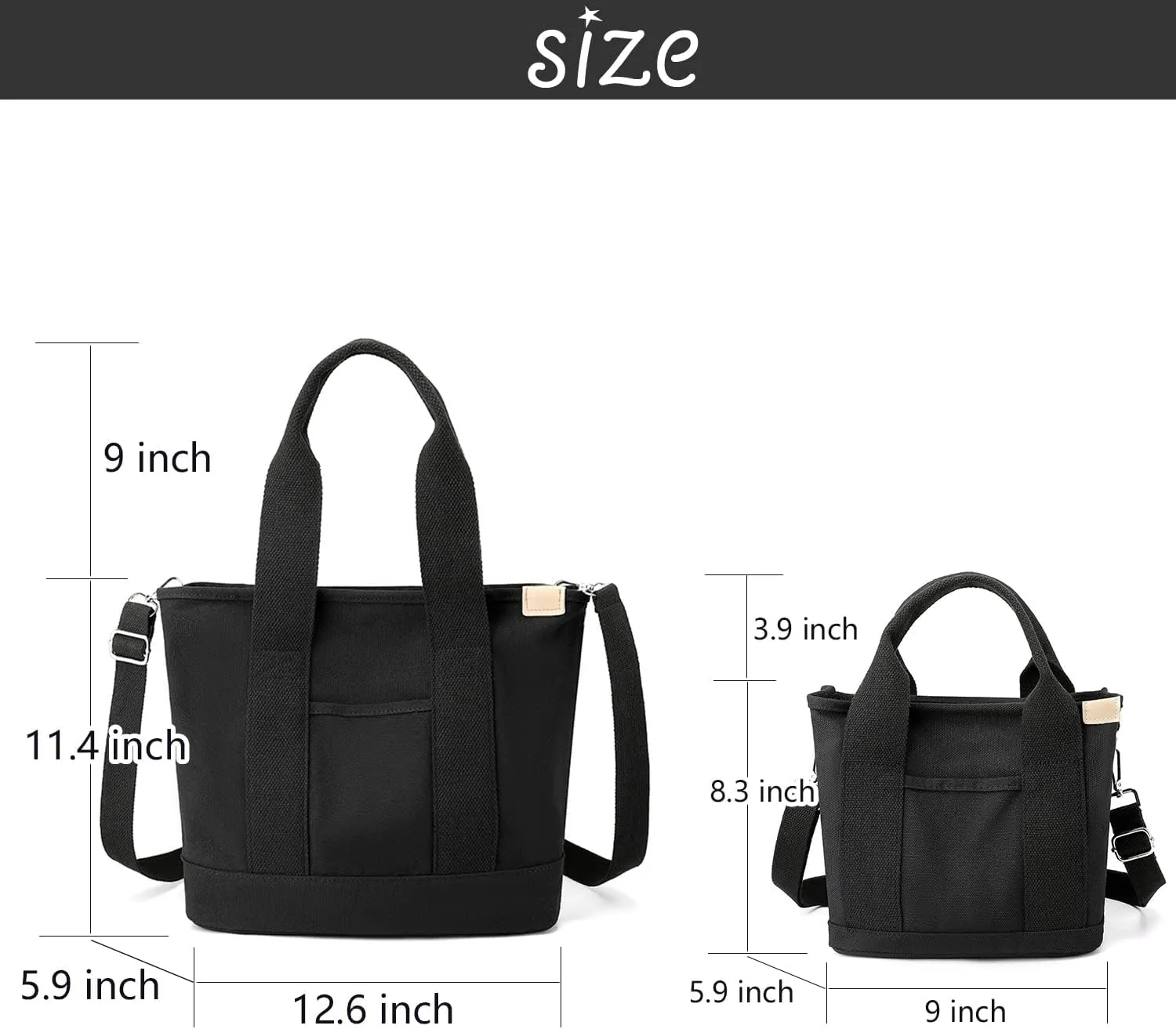Canvas Tote Bag for Women,Small Totes Bags with Zipper Cute Crossbody Purse with Pockets Large Shoulder Handbag,2 Sizes