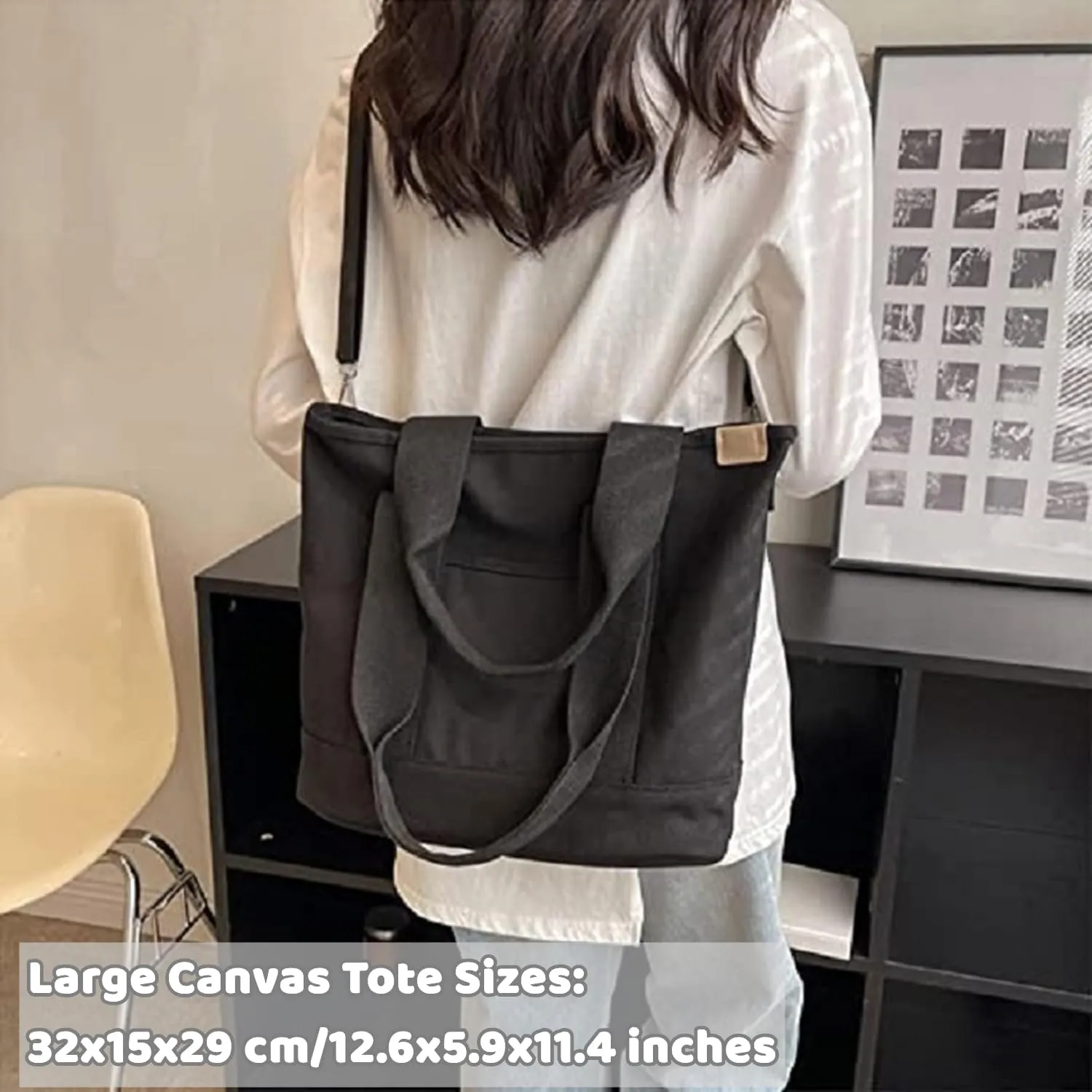 Canvas Tote Bag for Women,Small Totes Bags with Zipper Cute Crossbody Purse with Pockets Large Shoulder Handbag,2 Sizes
