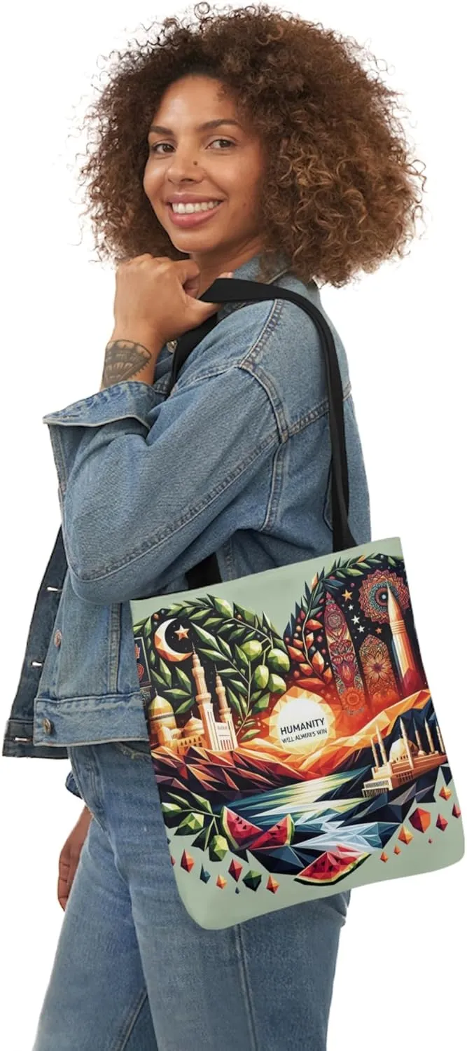 Canvas Tote Bag, Free Palestine Humanity Wins Heart Design, Activism Shoulder Handbag, Protest Shopping Purse, Political