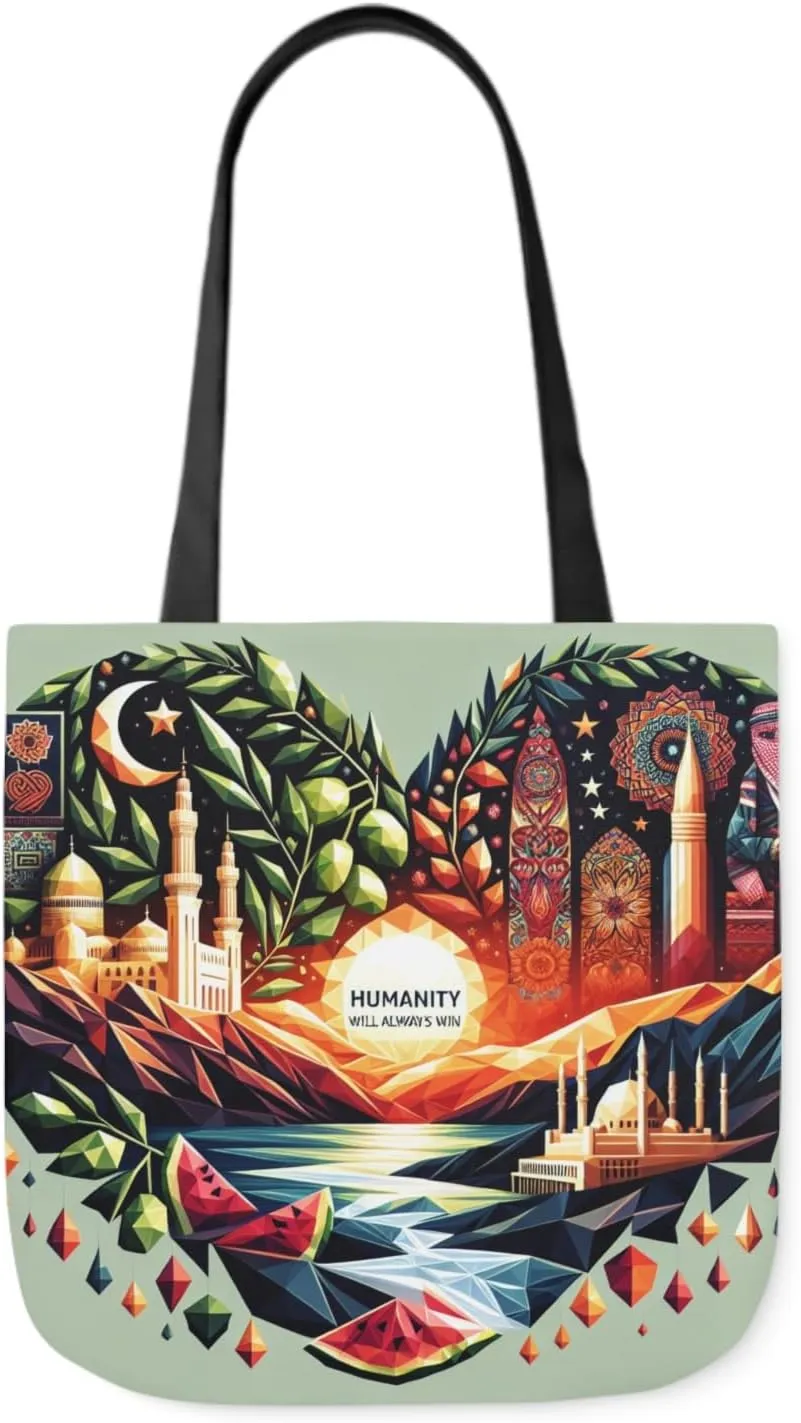Canvas Tote Bag, Free Palestine Humanity Wins Heart Design, Activism Shoulder Handbag, Protest Shopping Purse, Political