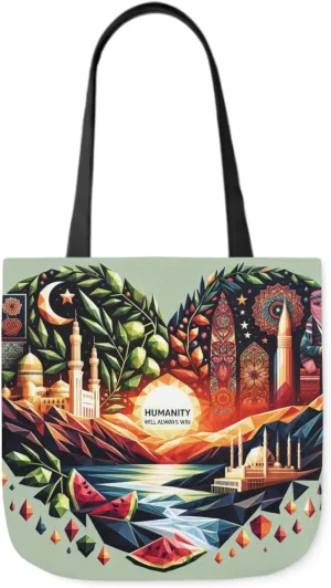 Canvas Tote Bag, Free Palestine Humanity Wins Heart Design, Activism Shoulder Handbag, Protest Shopping Purse, Political