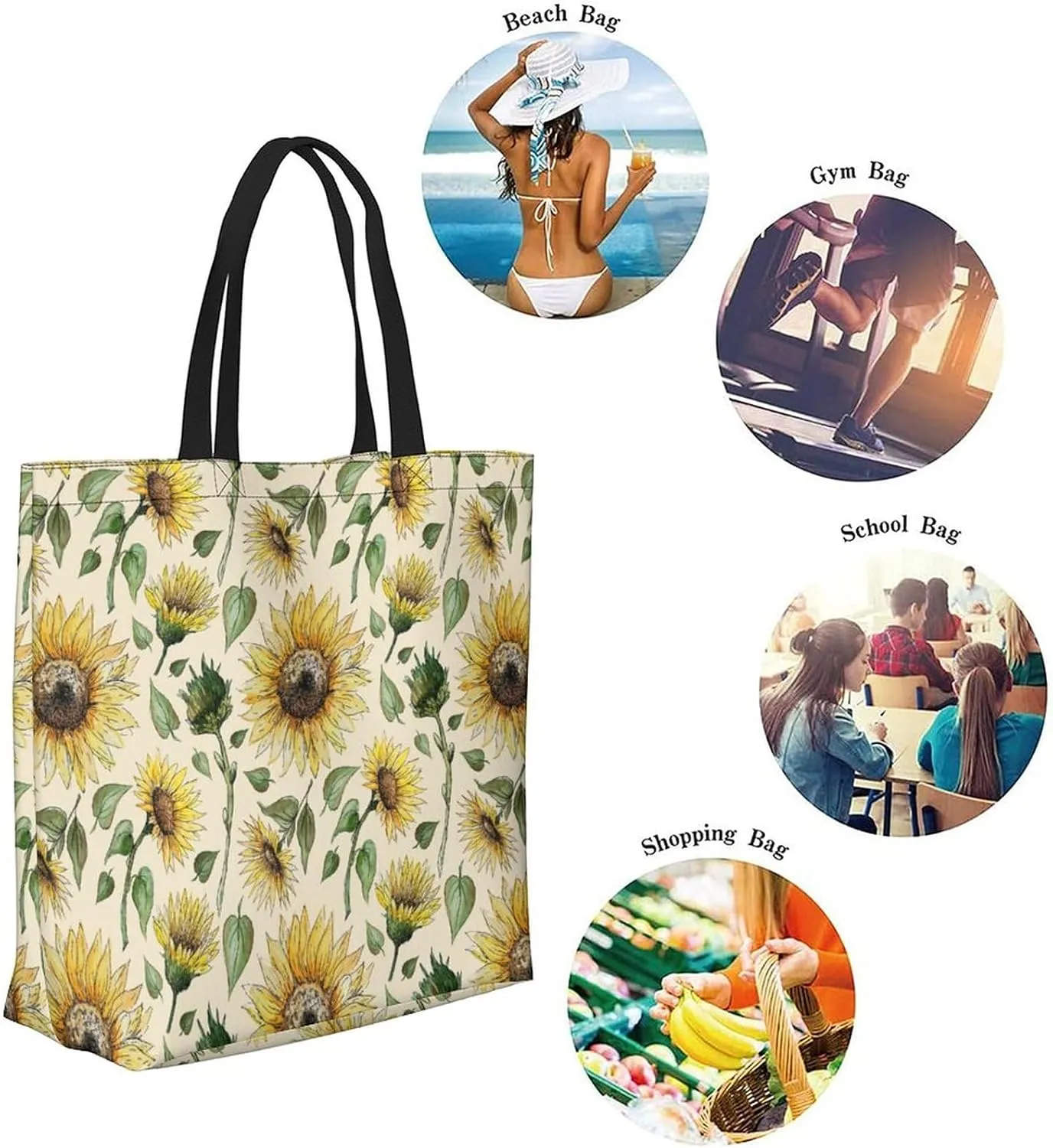 Canvas Tote Bag Large Casual Shoulder Bag for Women Handbag Reusable Beach Shopping Gym Picnic Travel Grocery Bag