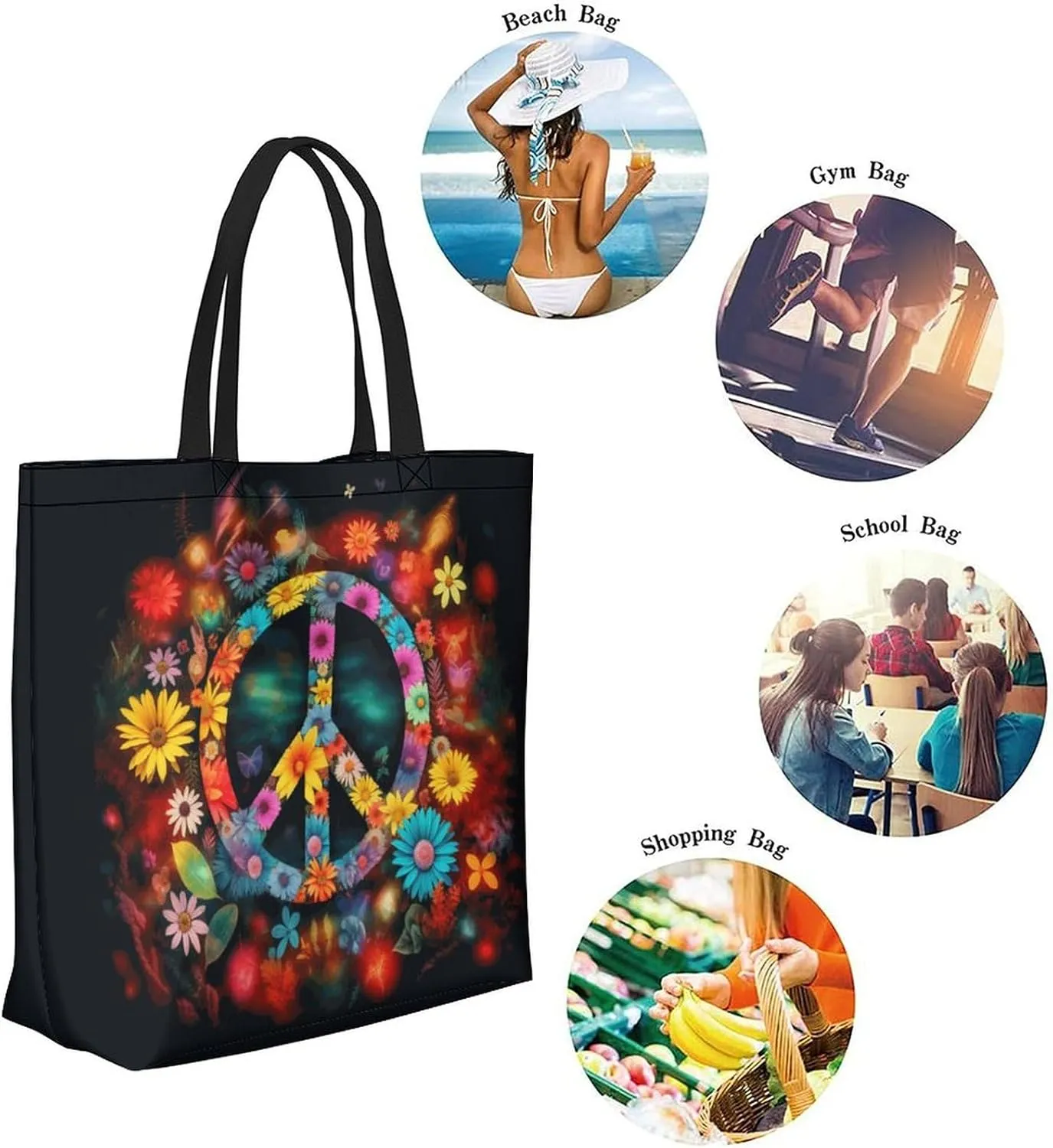 Canvas Tote Bag Large Casual Shoulder Bag for Women Handbag Reusable Beach Shopping Gym Picnic Travel Grocery Bag