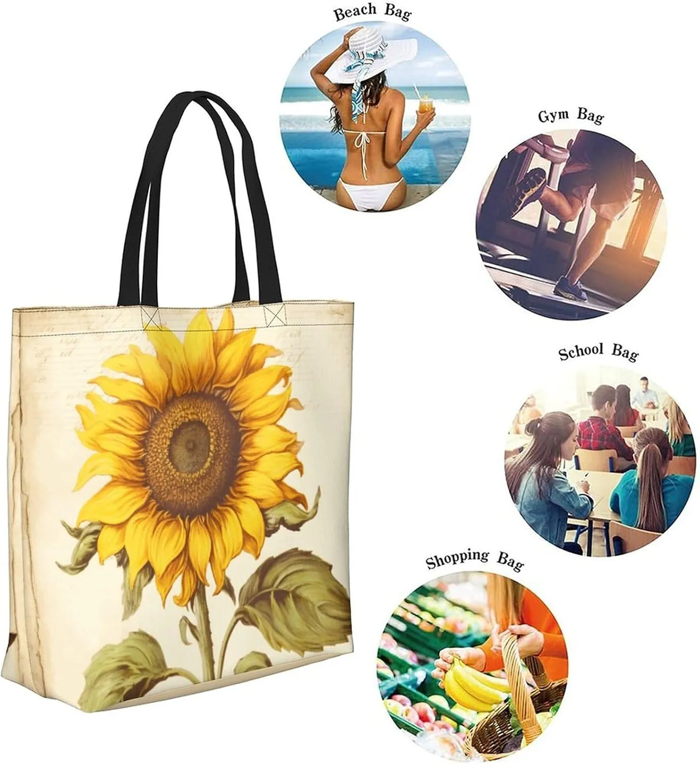 Canvas Tote Bag - Large Women's Casual Shoulder Handbag - Reusable Beach & Shopping Grocery Bag for Outdoors