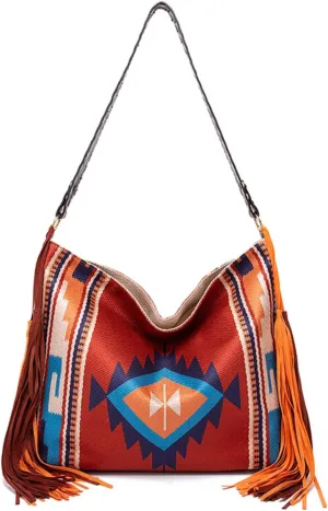 Canvas Tote Bags for Women Handbag Tote Purse with Zipper Ladies Ethnic Travel Tassel Hobo and Shoulder Handbags