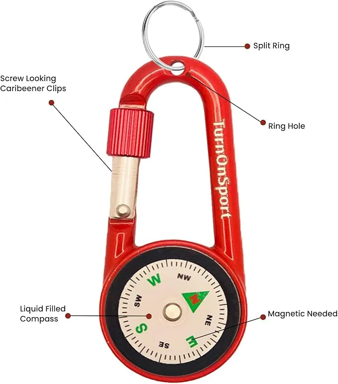 Carabiner Clip On Compass Hiking - Compact Compass Keychain Backpacks | Small Pocket Magnetic Compass Keychain for Kids - Hiking Compass Twist Lock | Keyring Keychains Outdoor Survival Camping 2 pcs
