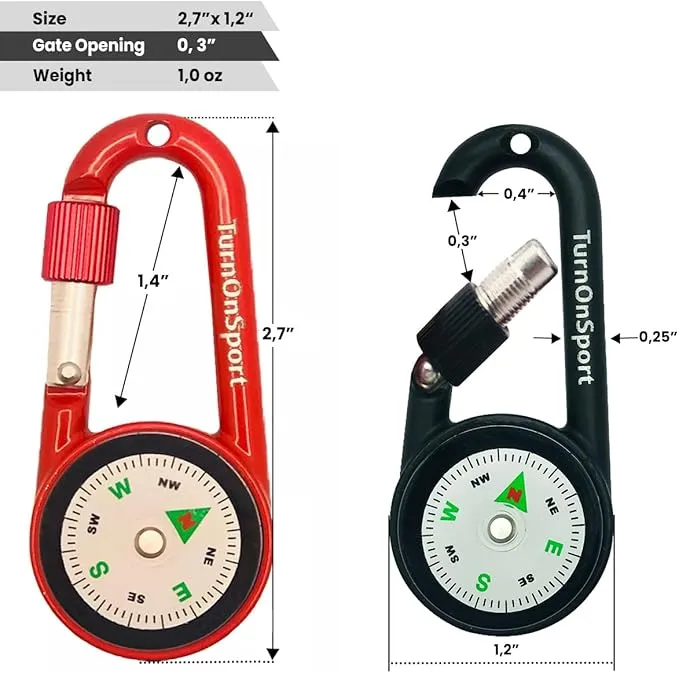 Carabiner Clip On Compass Hiking - Compact Compass Keychain Backpacks | Small Pocket Magnetic Compass Keychain for Kids - Hiking Compass Twist Lock | Keyring Keychains Outdoor Survival Camping 2 pcs