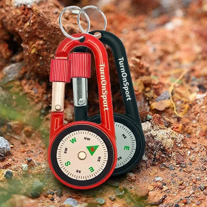 Carabiner Clip On Compass Hiking - Compact Compass Keychain Backpacks | Small Pocket Magnetic Compass Keychain for Kids - Hiking Compass Twist Lock | Keyring Keychains Outdoor Survival Camping 2 pcs