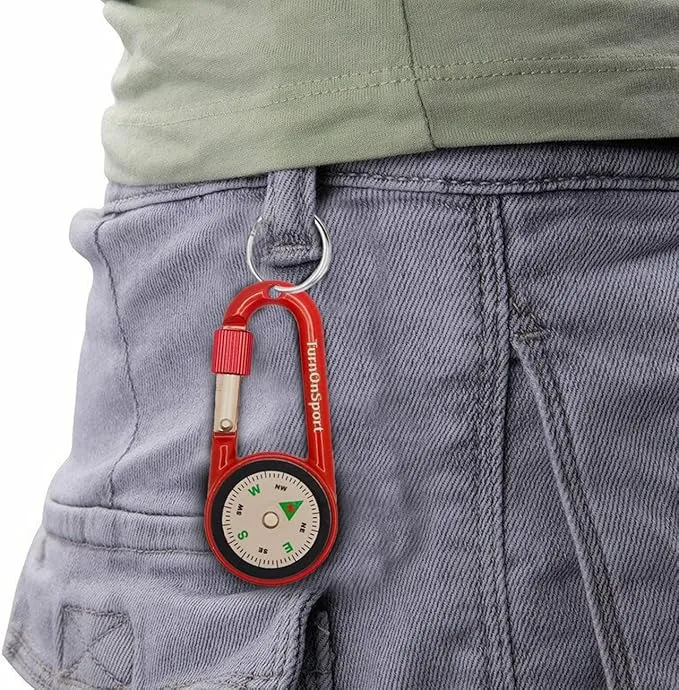 Carabiner Clip On Compass Hiking - Compact Compass Keychain Backpacks | Small Pocket Magnetic Compass Keychain for Kids - Hiking Compass Twist Lock | Keyring Keychains Outdoor Survival Camping 2 pcs