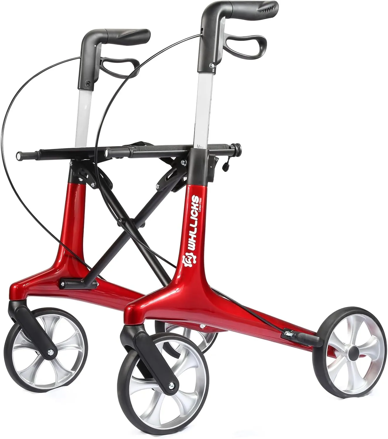 Carbon Walkers for Seniors, 13lbs Ultralight All Terrain Silent Wheels Foldable Rollator Walker with Seat and Backrest for Adults, 330lbs Capacity (Red)