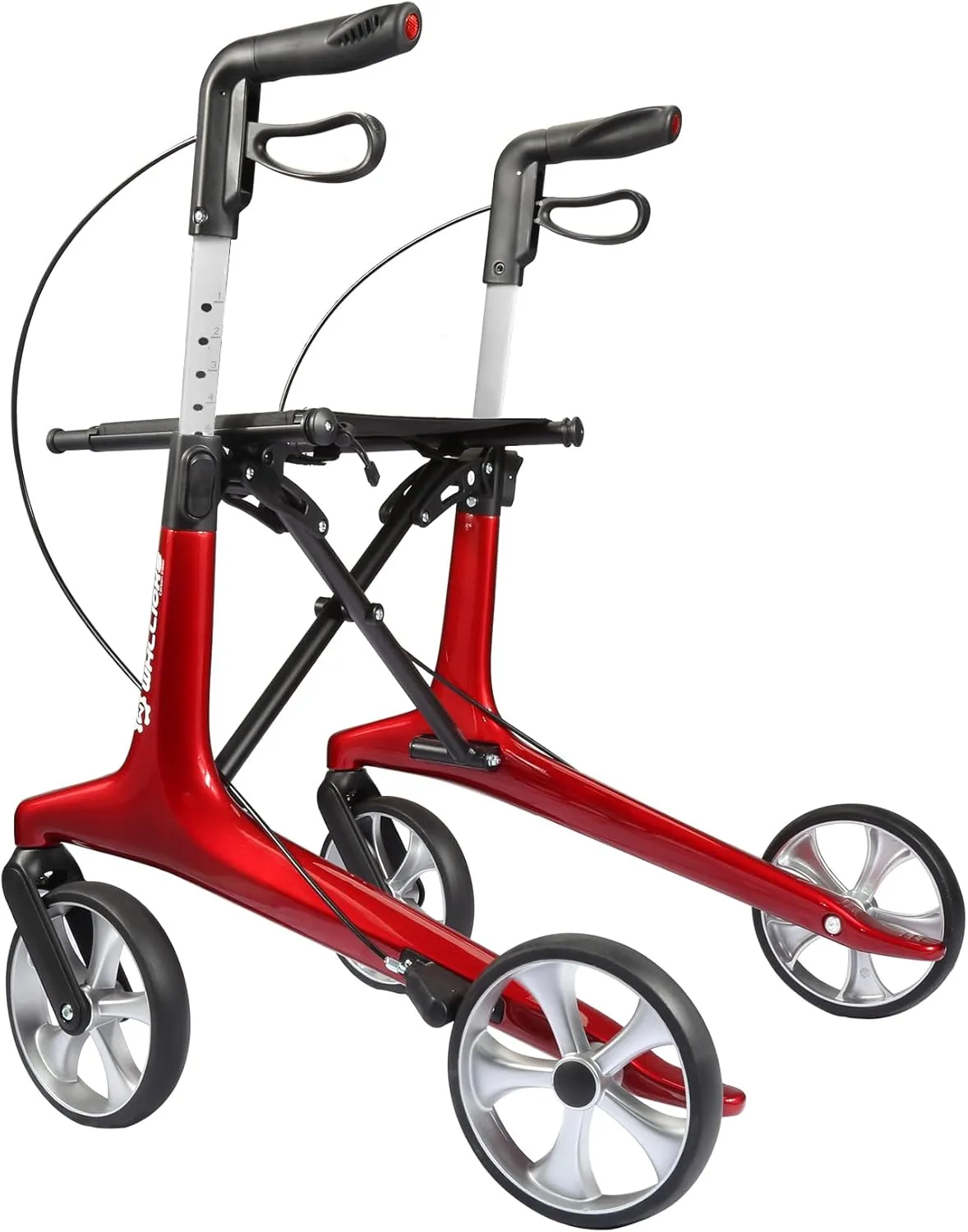 Carbon Walkers for Seniors, 13lbs Ultralight All Terrain Silent Wheels Foldable Rollator Walker with Seat and Backrest for Adults, 330lbs Capacity (Red)
