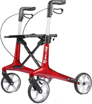 Carbon Walkers for Seniors, 13lbs Ultralight All Terrain Silent Wheels Foldable Rollator Walker with Seat and Backrest for Adults, 330lbs Capacity (Red)