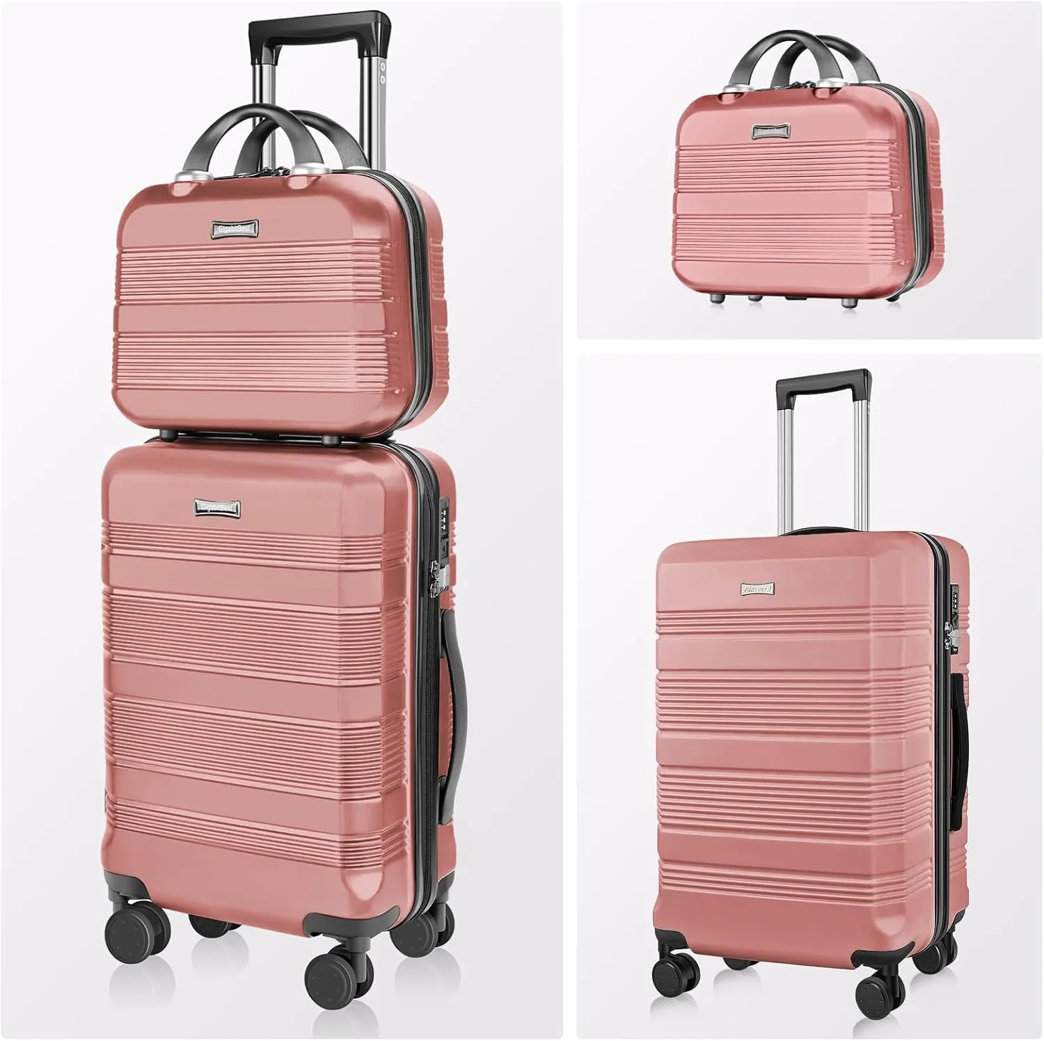 Carry On Luggage 22x14x9 Airline Approved, Hard Case Luggage Sets 2 Piece, PC ABS Small Luggage Suitcase with TSA Lock & Spinner Wheels (14/20) - Pink