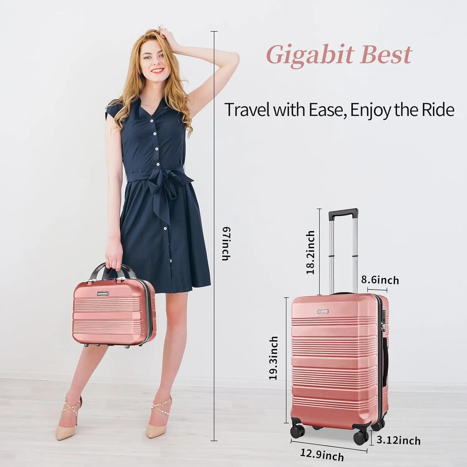 Carry On Luggage 22x14x9 Airline Approved, Hard Case Luggage Sets 2 Piece, PC ABS Small Luggage Suitcase with TSA Lock & Spinner Wheels (14/20) - Pink
